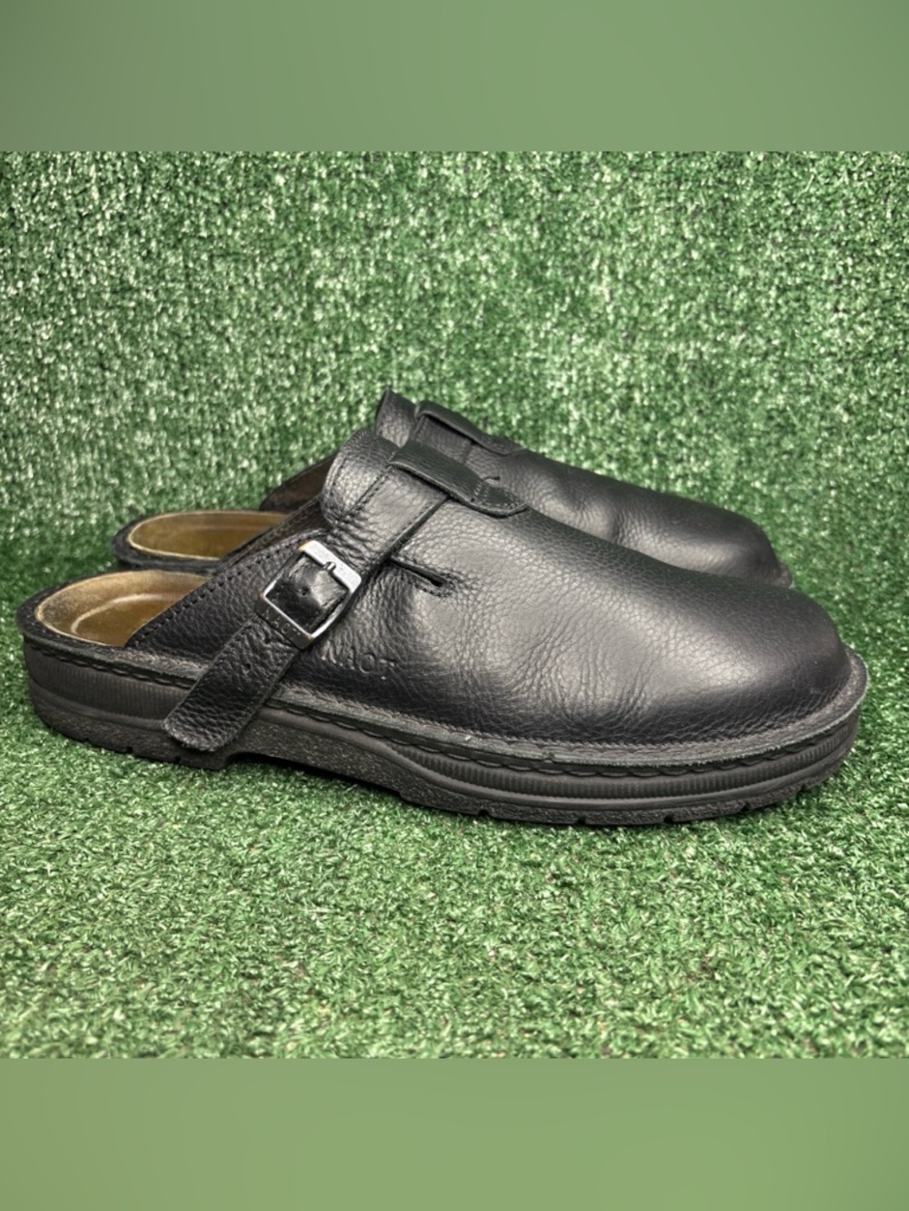 Naot Men's Black Leather Slip On Clogs Mules Shoes Size 47 US 14 Made In Israel